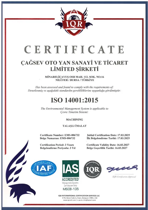 ISO 14001:2015 belgesi