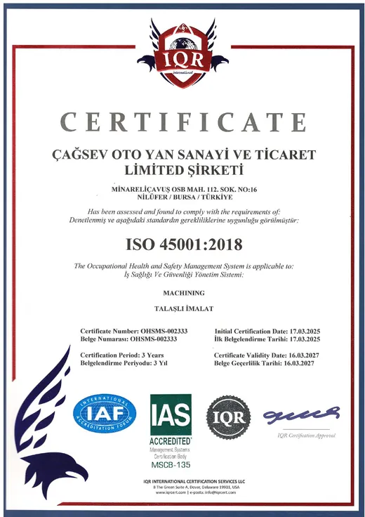ISO 45001:2018 belgesi